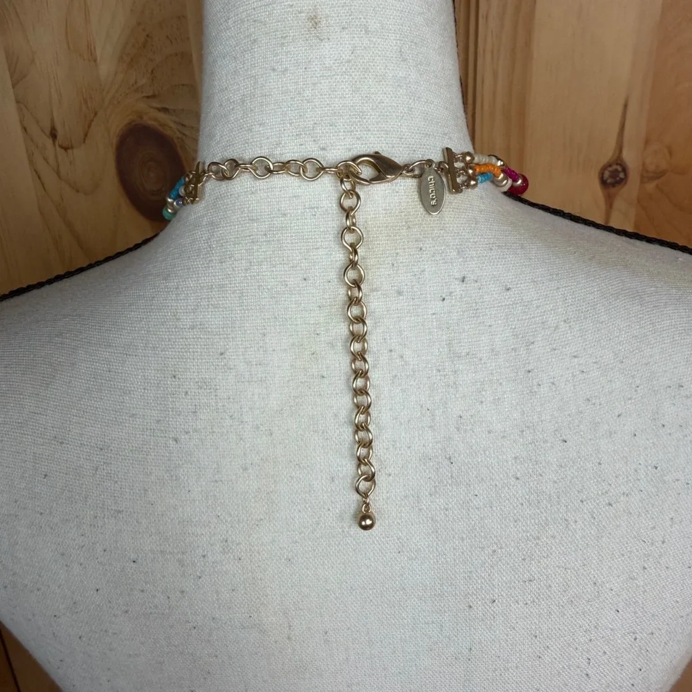 Chico's‎ Triple Strand Boho Layered Necklace Beaded with Tassels & Charms